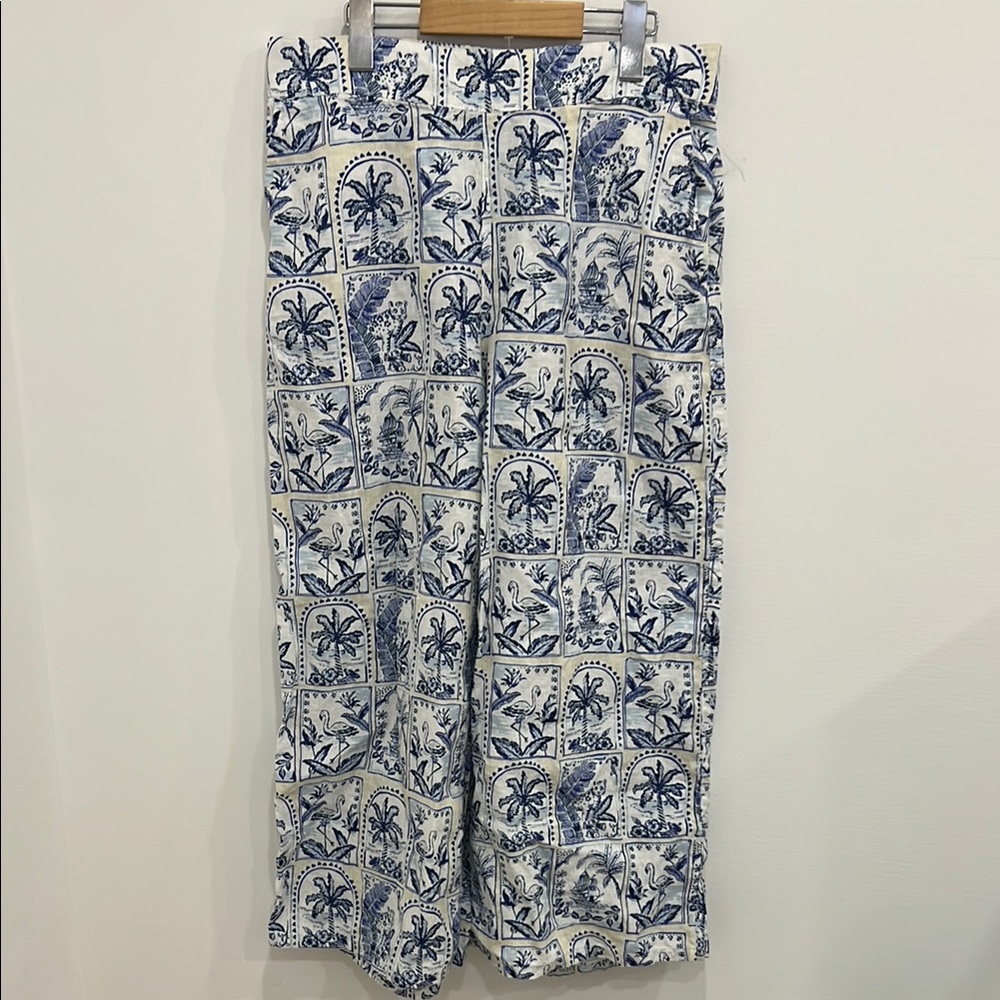 100% Linen fun Blue and White Patterned Pants